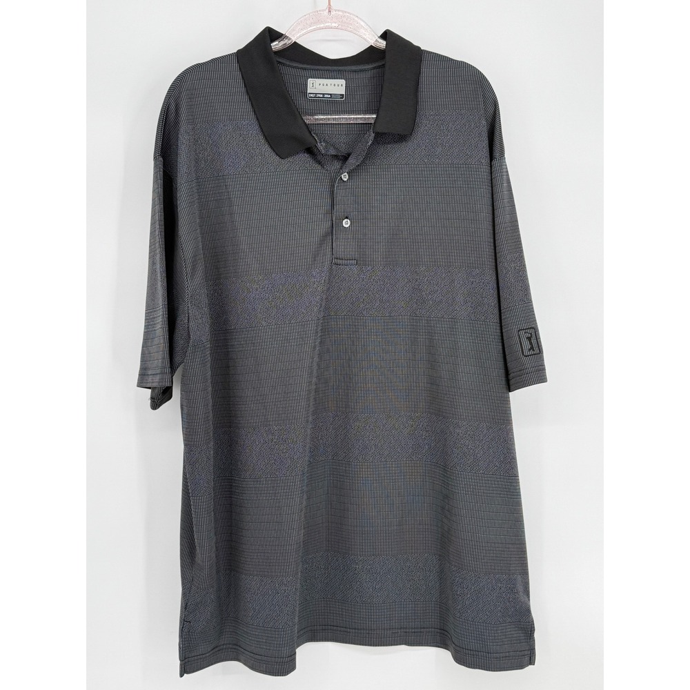 PGA Tour‎ Mens Charcoal Grey Textured Stripe Performance Golf Polo Shirt Sz 2XL